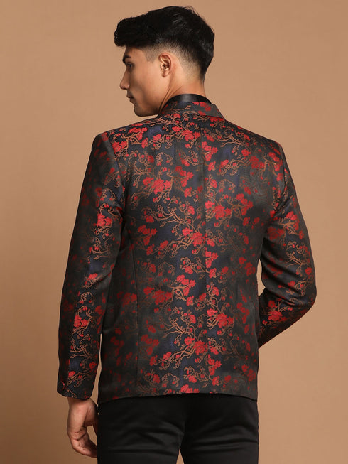 Men's Black And Red Woven Blazer